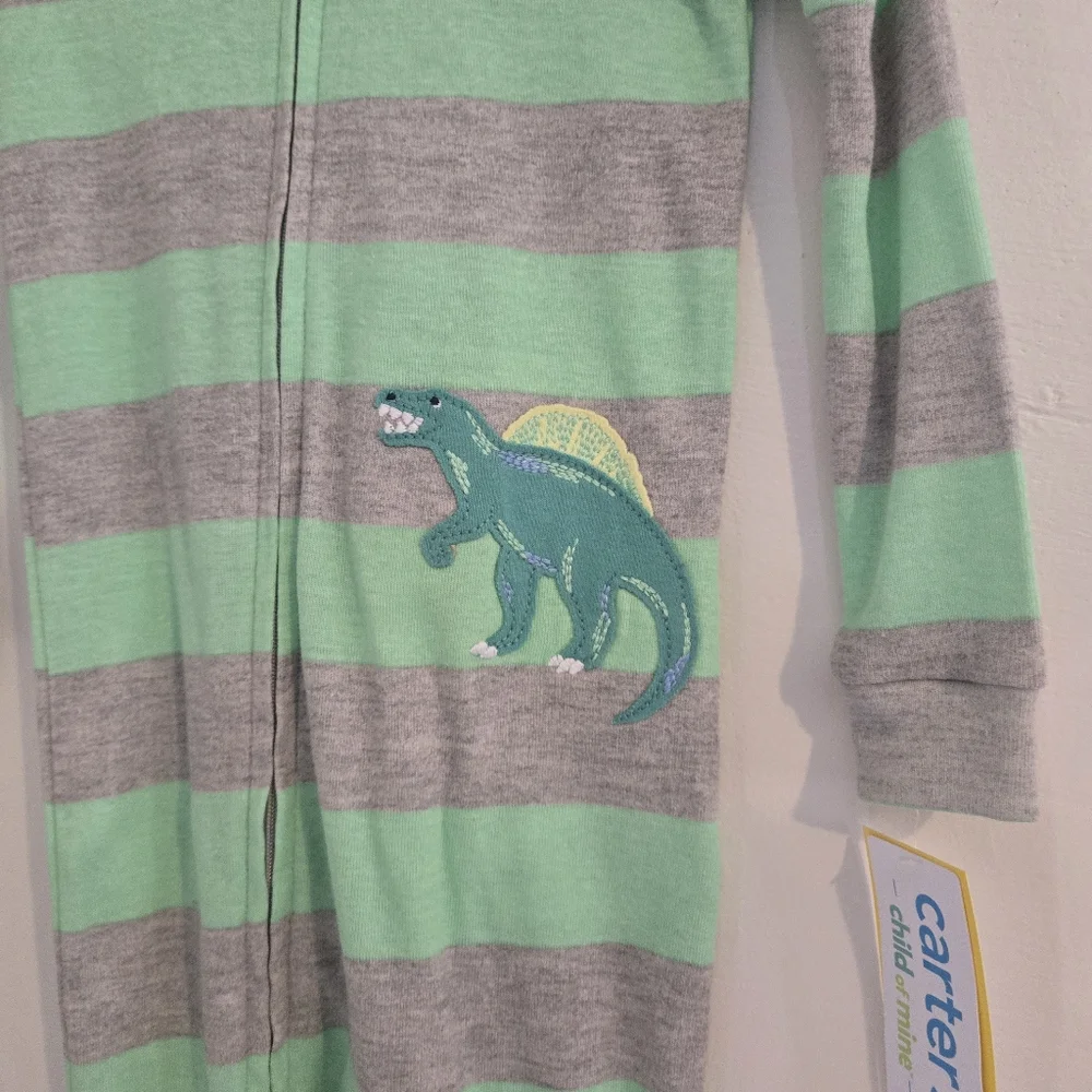 🍒🍒 Striped Gray and Green Kids One Piece